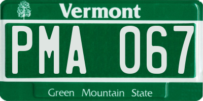 VT license plate PMA067