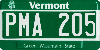 VT license plate PMA205