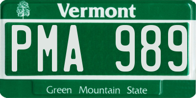 VT license plate PMA989