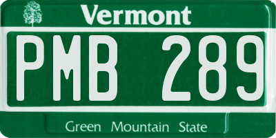 VT license plate PMB289