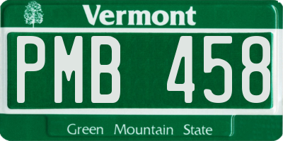 VT license plate PMB458