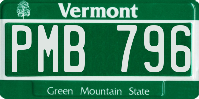 VT license plate PMB796