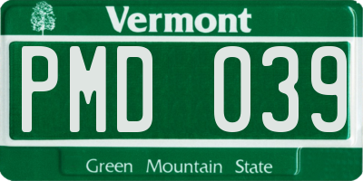 VT license plate PMD039