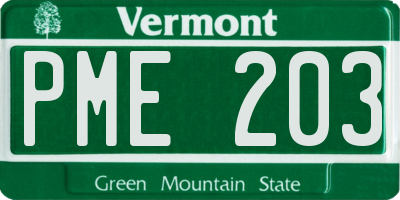 VT license plate PME203