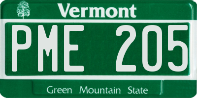 VT license plate PME205