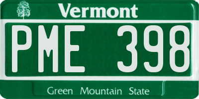 VT license plate PME398