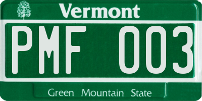 VT license plate PMF003