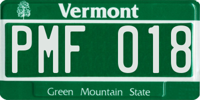 VT license plate PMF018