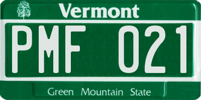 VT license plate PMF021