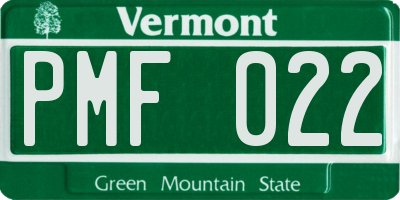 VT license plate PMF022