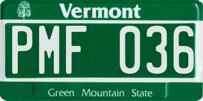 VT license plate PMF036
