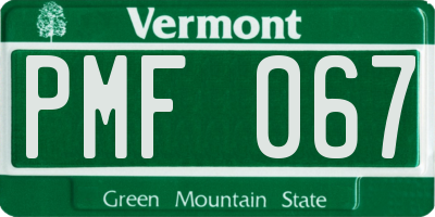 VT license plate PMF067