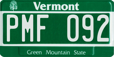 VT license plate PMF092