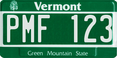 VT license plate PMF123