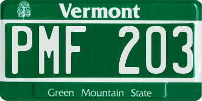 VT license plate PMF203