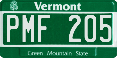 VT license plate PMF205