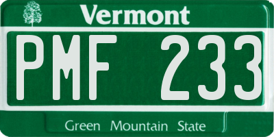 VT license plate PMF233