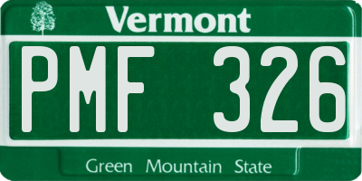 VT license plate PMF326