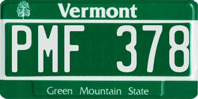 VT license plate PMF378
