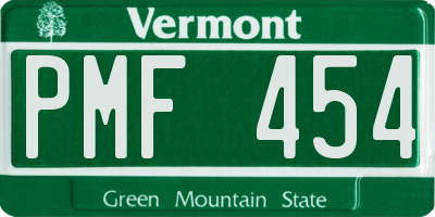 VT license plate PMF454