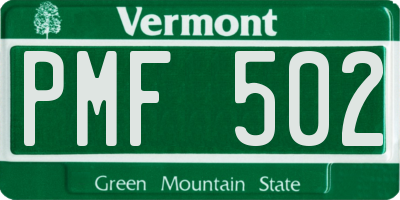 VT license plate PMF502
