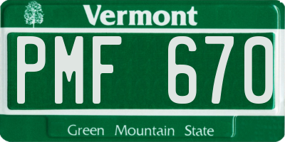 VT license plate PMF670