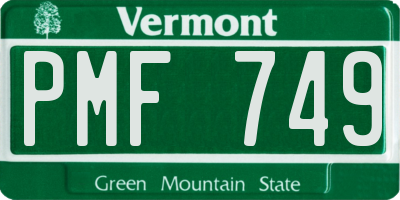 VT license plate PMF749