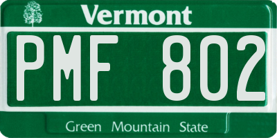 VT license plate PMF802