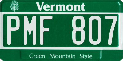 VT license plate PMF807