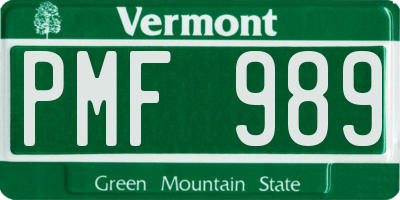 VT license plate PMF989