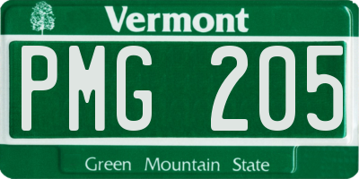 VT license plate PMG205