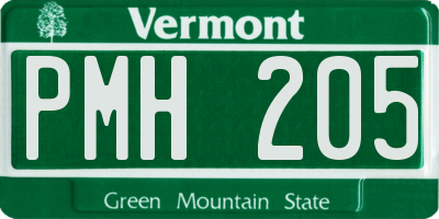 VT license plate PMH205