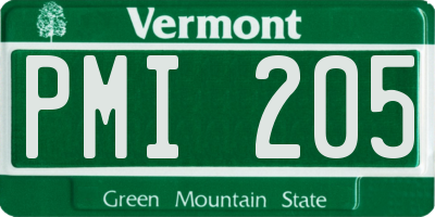 VT license plate PMI205