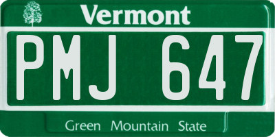 VT license plate PMJ647