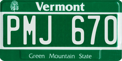 VT license plate PMJ670