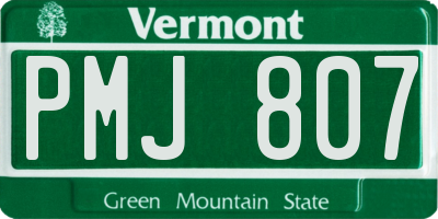 VT license plate PMJ807