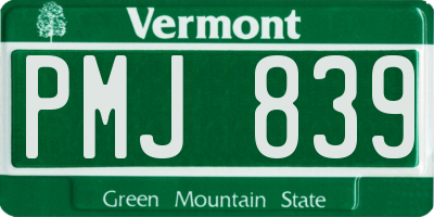 VT license plate PMJ839