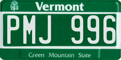 VT license plate PMJ996