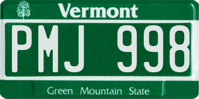 VT license plate PMJ998