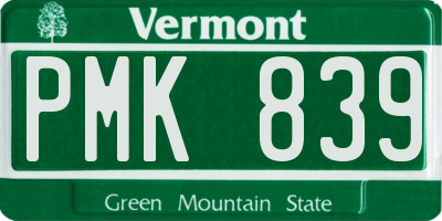 VT license plate PMK839