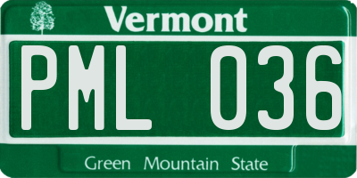 VT license plate PML036