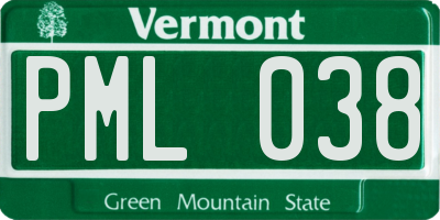 VT license plate PML038