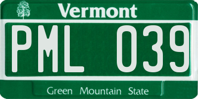 VT license plate PML039