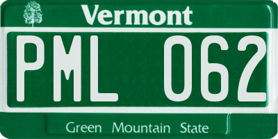 VT license plate PML062