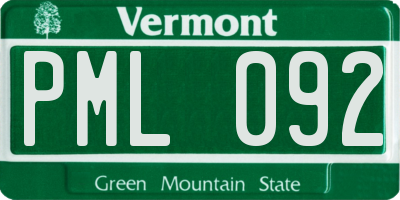 VT license plate PML092