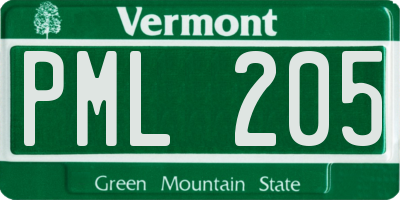 VT license plate PML205