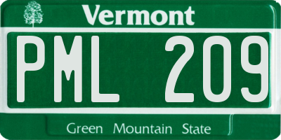 VT license plate PML209
