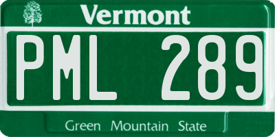 VT license plate PML289