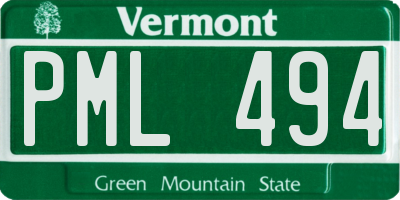 VT license plate PML494