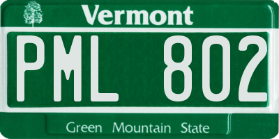 VT license plate PML802